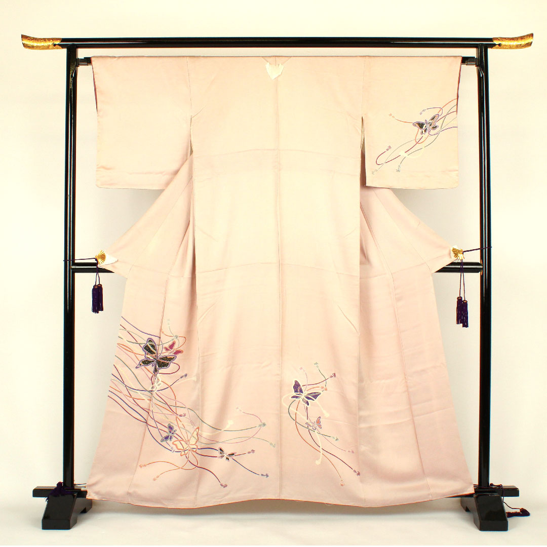 Homongi, lined, length 162.5cm, sleeve length 66cm, butterfly, pure silk, S rank, pink, 1112000252413