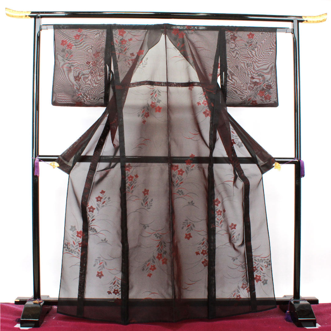 夏物 正絹 色無地 身丈167cm 裄丈63.5cm 桔梗 露草 紗 Sランク 赤系 1132001162512