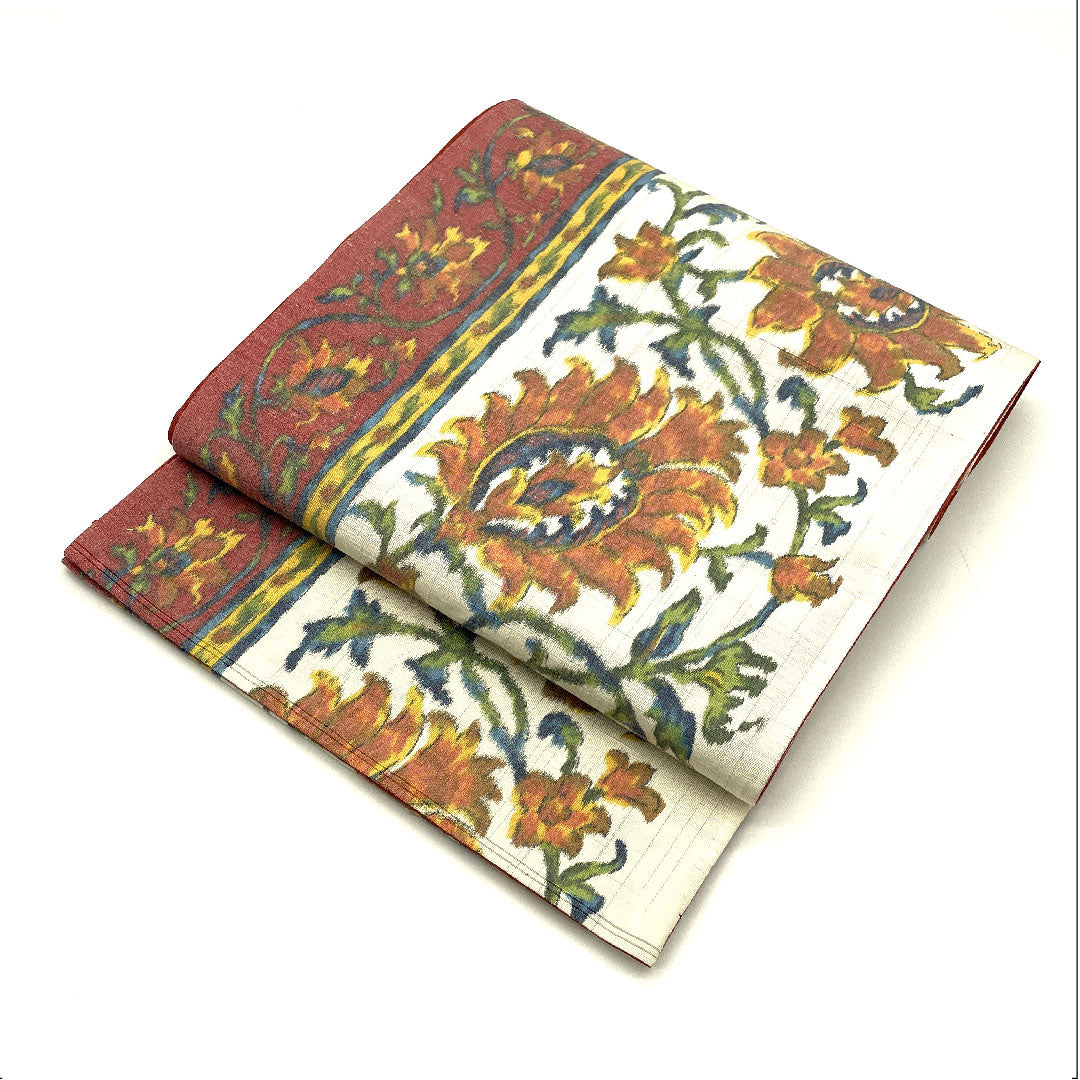 袋帯 抽象模様 全通 紬地 証紙番号205 帯丈422cm 正絹 Sランク 全通 カジュアル 白系 1123004182311