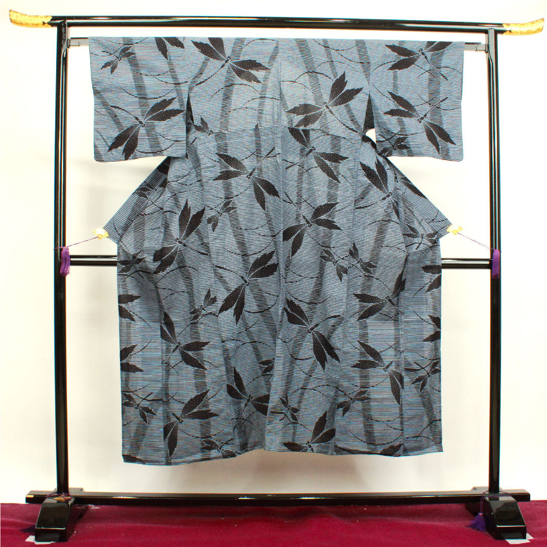 浴衣 灰青色 トンボ 木綿 Sランク 単衣 身丈145.5cm 裄丈64.5cm グレー系 1118003892122