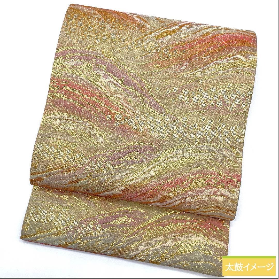 袋帯 金色 遠山模様 帯丈454cm 正絹 Sランク 全通 フォーマル 金系 1123009882421