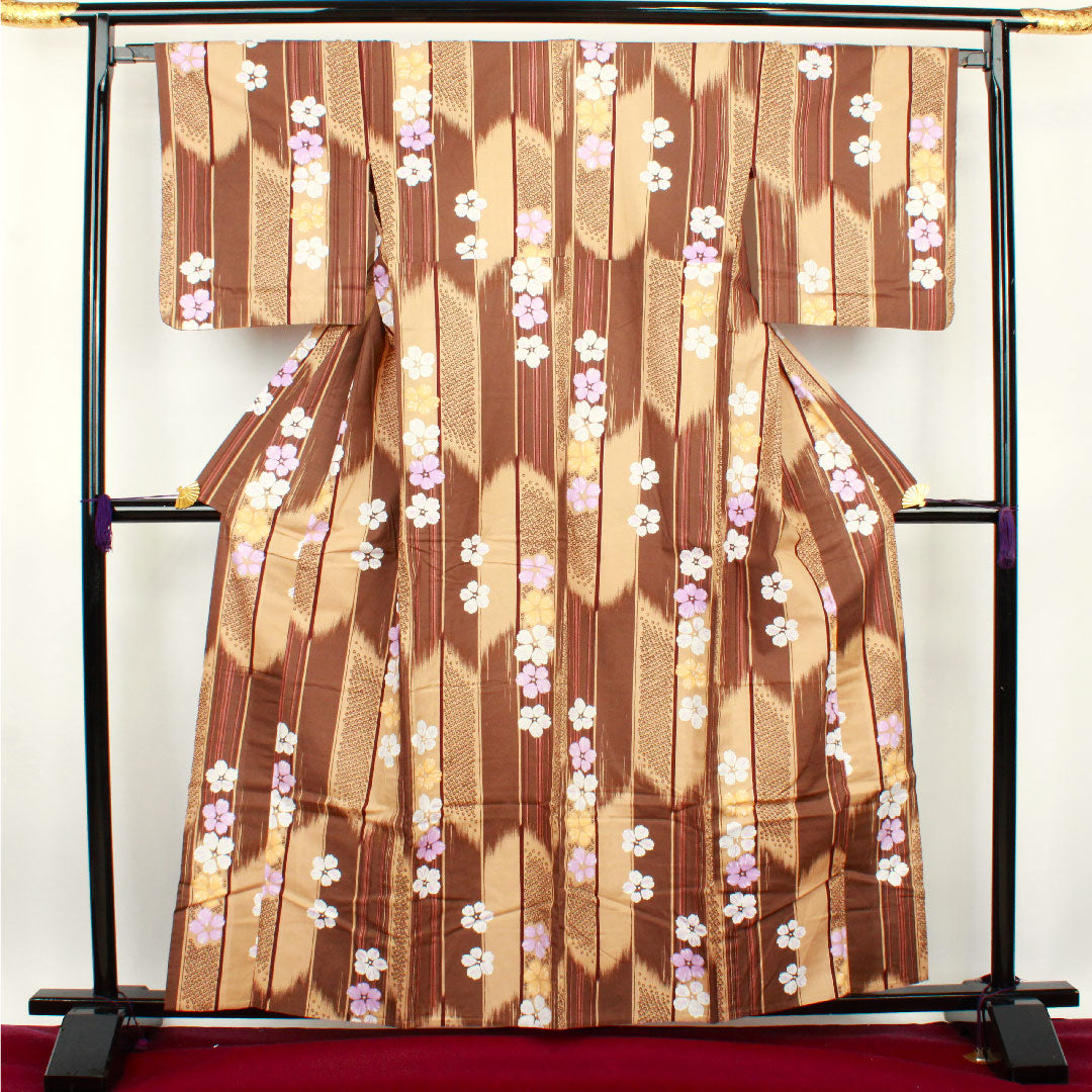 浴衣 抽象模様 木綿 Bランク 単衣 身丈161.5cm 裄丈66.5cm 茶系 1118001054414