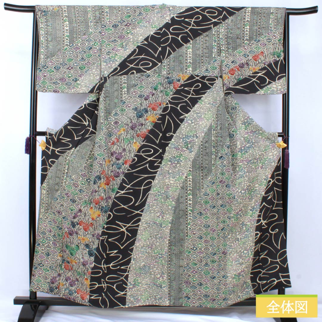 訪問着 正絹 Bランク 袷 身丈157cm 裄丈65cm 燻銀色(いぶしぎんいろ) 江戸紅型 五味桂子 作家物 グレー系 1112007054322