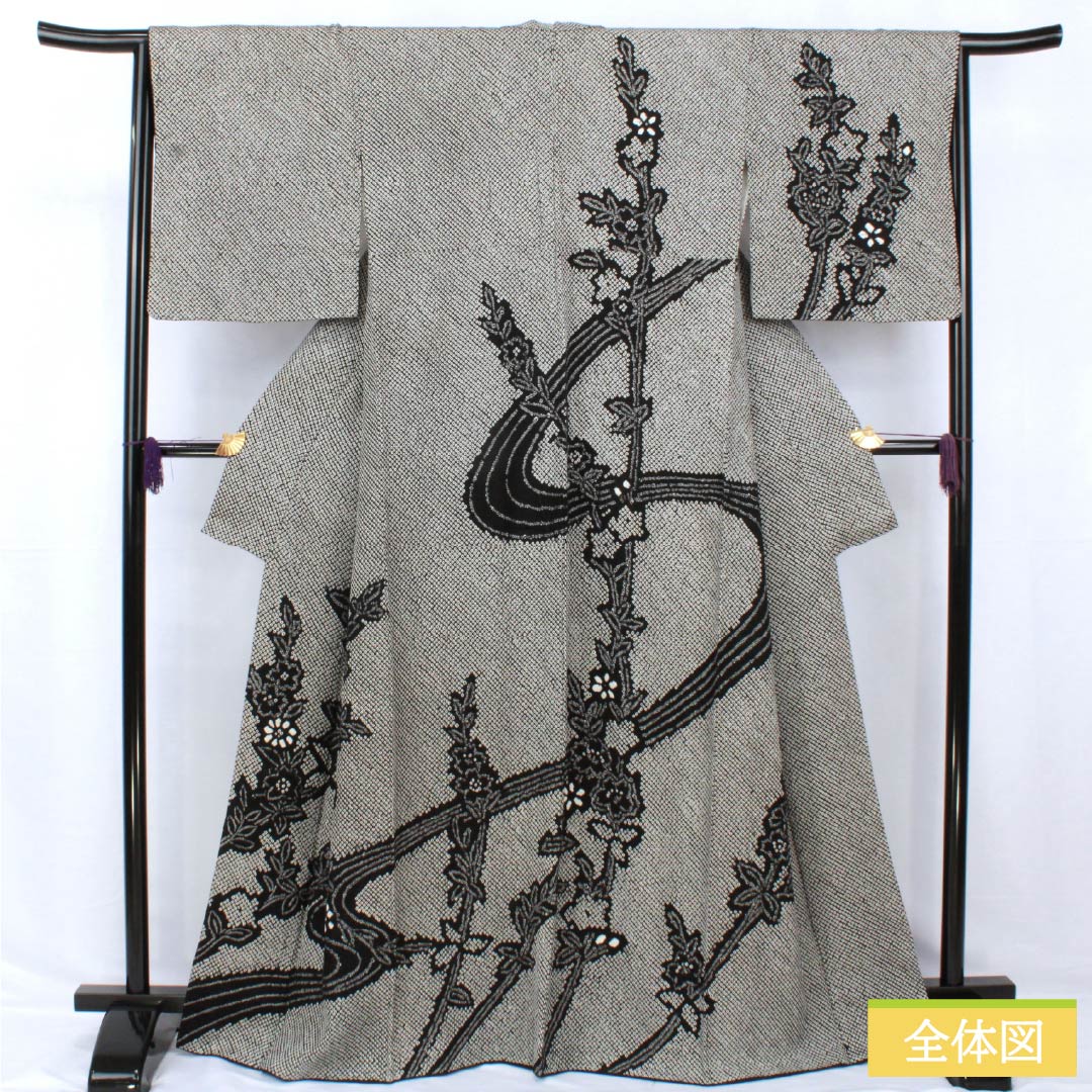 Homongi, pure silk, lined, length 165cm, sleeve length 66cm, all-dyed, floral pattern, A rank, black, 1112006033510