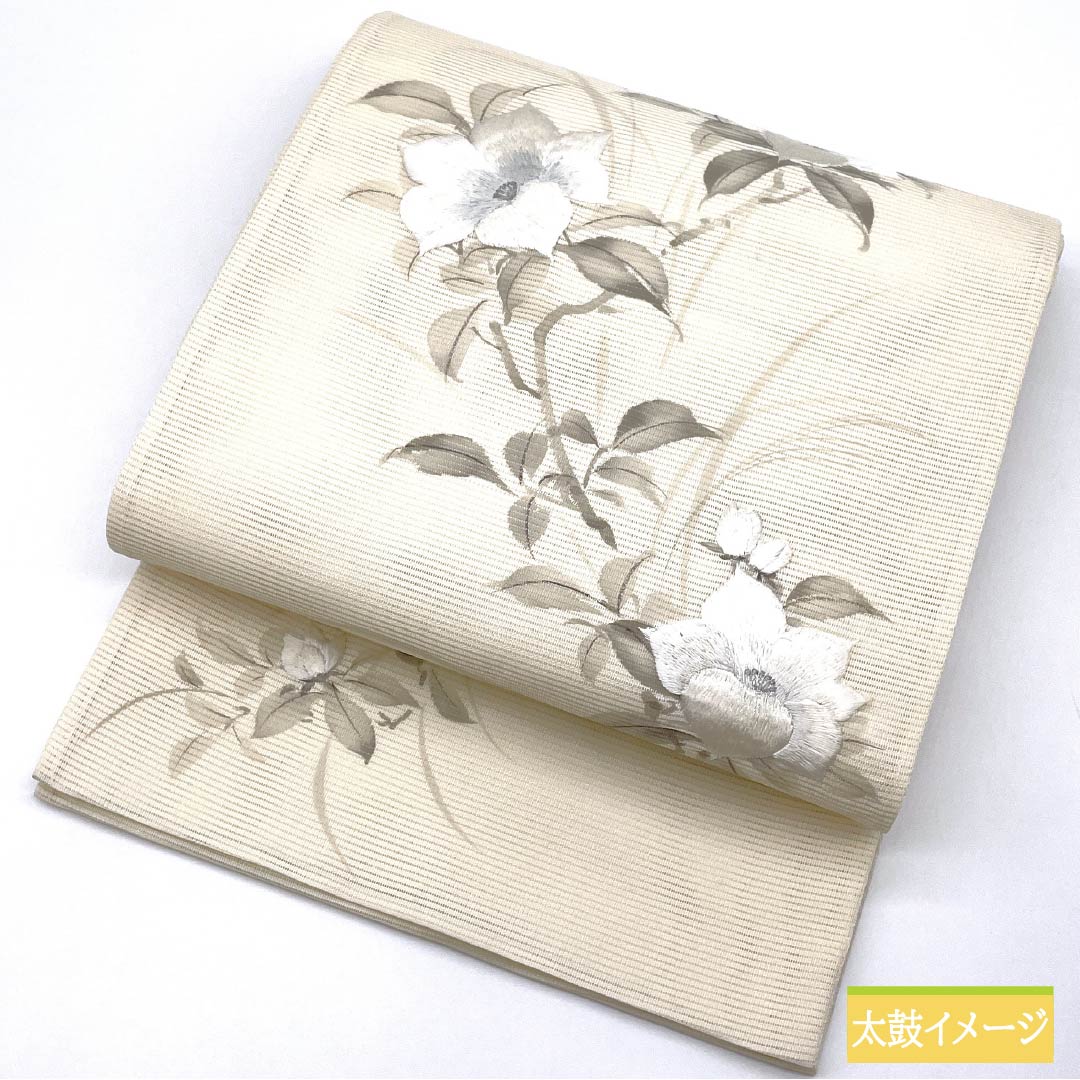 袋帯 正絹 沙羅双樹 夏帯 作家物 蘇州刺繡 帯丈422cm Sランク ポイント柄 セミフォーマル クリーム系 1123014642315