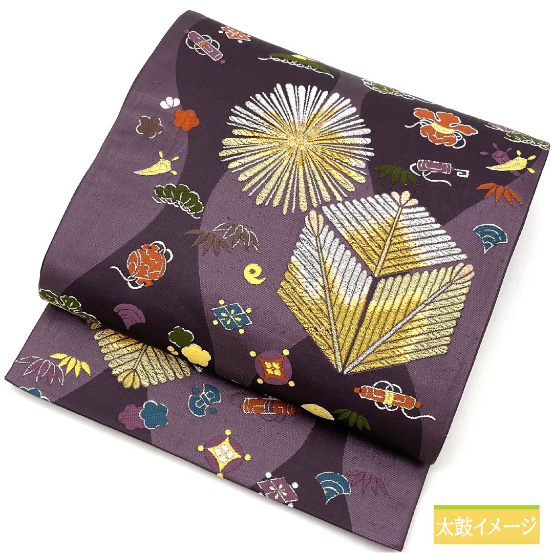 袋帯 正絹 滅紫色(けしむらさきいろ) 留袖用 宝尽くし 菱松文様 立涌 帯丈428cm Sランク 六通 フォーマル 紫系 1123014392320