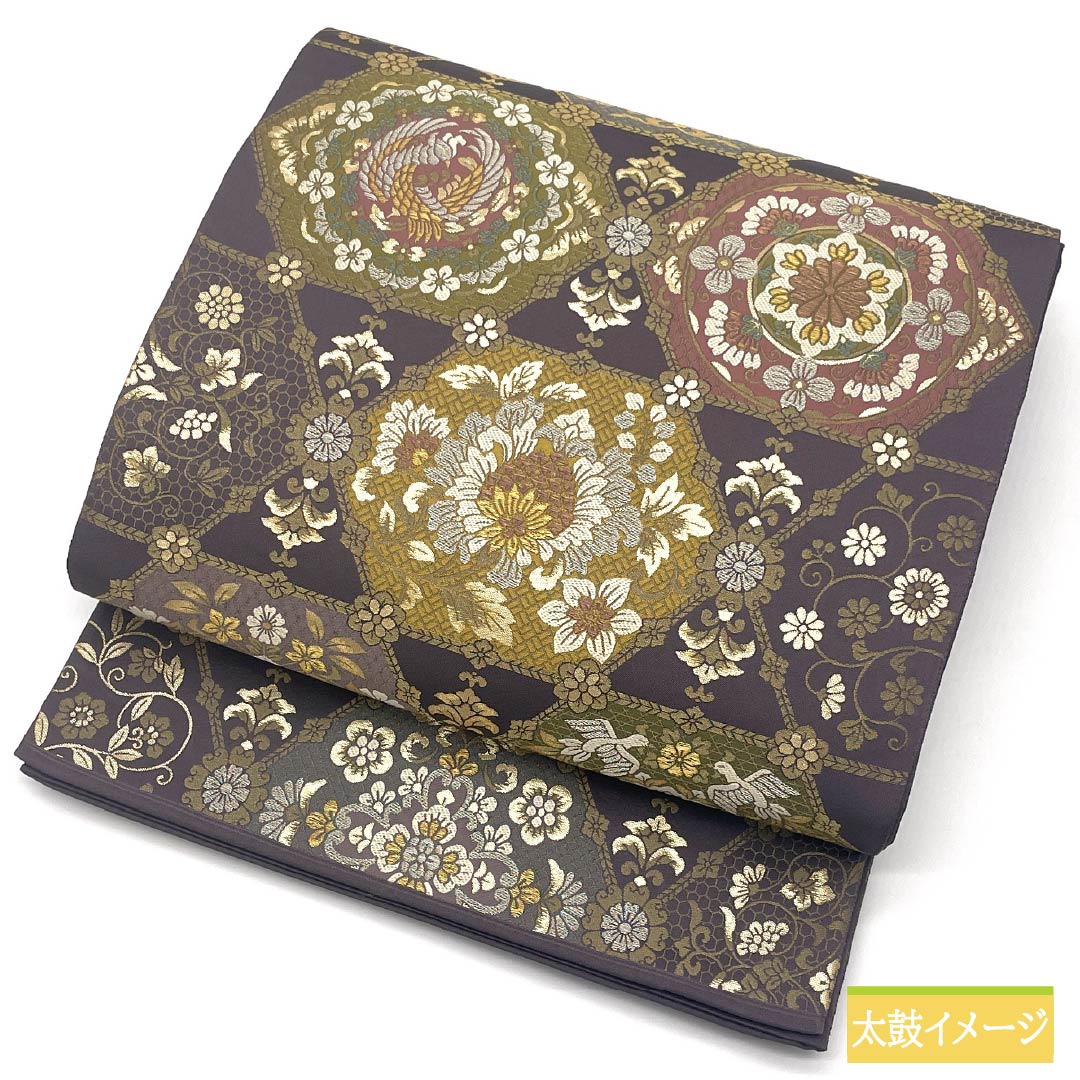 袋帯 正絹 中滅紫色(なかのけしむらさきいろ) 留袖用 正倉院文様 唐花 鳳凰 帯丈442cm Sランク 六通 フォーマル 紫系 1123014292320