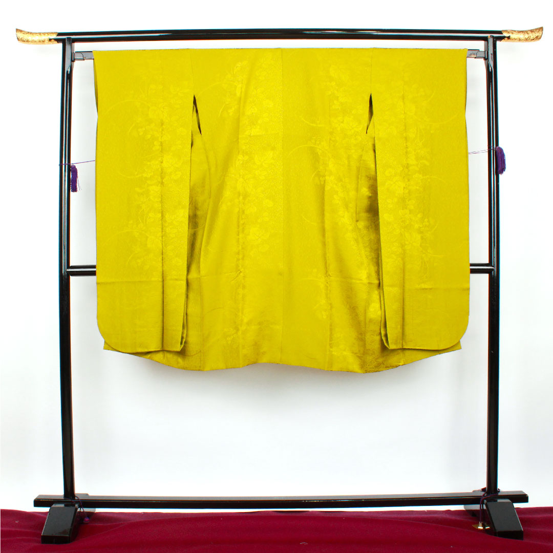 長襦袢 正絹 身丈115.5cm 裄丈66cm 単衣 朽葉色 振袖用 草花模様 Sランク 緑系 1129000302119