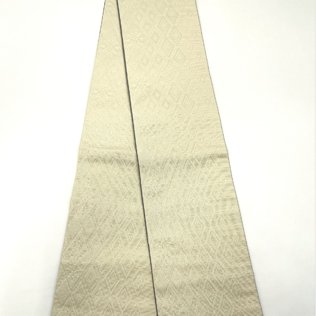 (New) Half-width Obi Polyester NEW Rank Off-white, Smoked Silver, Diamond Pattern, Floral, Reversible, Obi Length 400cm, White-based, 1125002491411