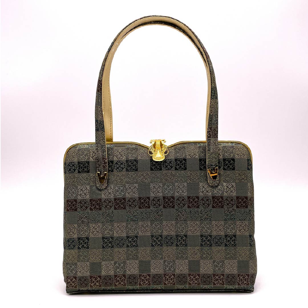 和装バック フォーマル 鈍色(にびいろ) 留袖用 市松模様 古典柄 緑系 Sランク 113900057219