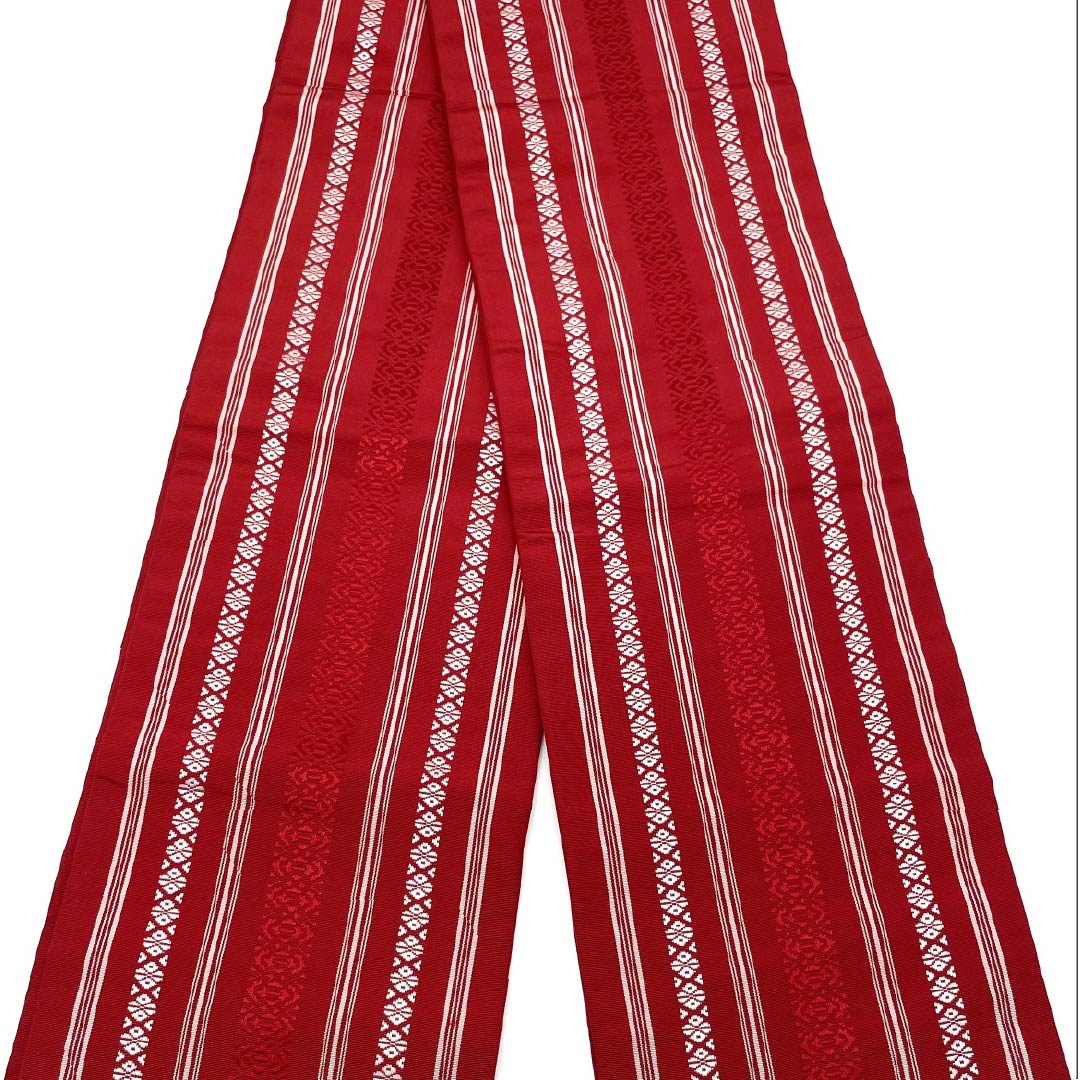 半幅帯 正絹 紅赤色(べにあかいろ) 献上柄 博多織 帯丈356cm 赤系 Sランク 1125001662312