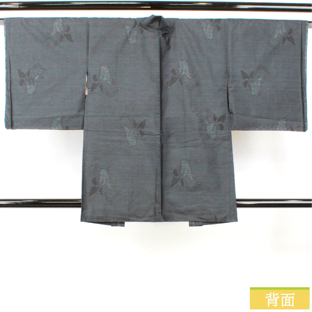 羽織 正絹 身丈84cm 裄丈66.5cm 大島紬 緯総絣 抽象模様 しつけ糸付き Sランク 袷 紺系 1117001192918