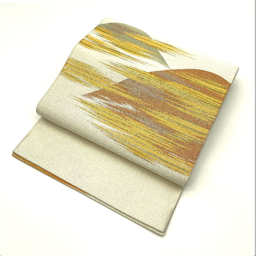 袋帯 砂子綴れ 霞に遠山模様 帯丈424cm 正絹 Sランク ポイント柄 フォーマル 銀系 1123004212322