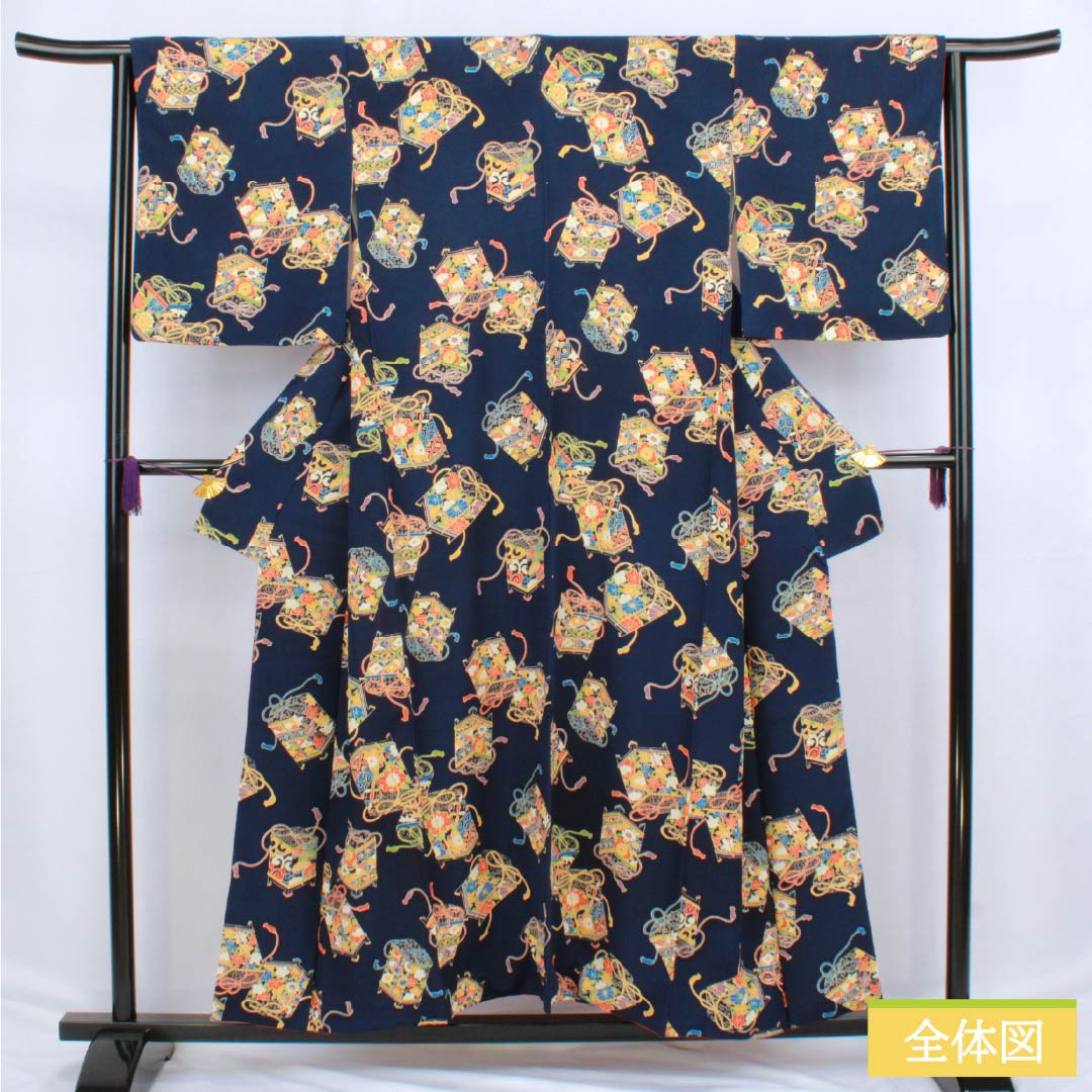 Komon (small pattern) silk, A-rank, length 154.5cm, sleeve length 64cm, lined, navy blue (kon-iro), shell-shaped kimono (shell bucket), navy blue, product number 1115006683218