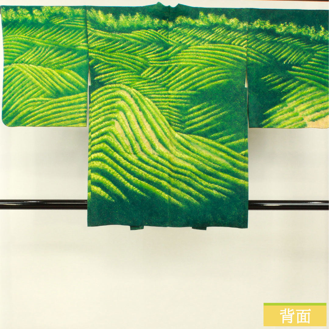 羽織 正絹 身丈83.5cm 裄丈67cm 玉虫色(たまむしいろ) ろうけつ染め 抽象模様 しつけ糸付き Sランク 袷 緑系 1117001042919