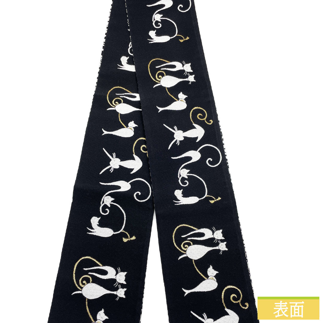 リサイクル着物】（新品未使用品）半幅帯 正絹 NEWランク 黒色（くろ