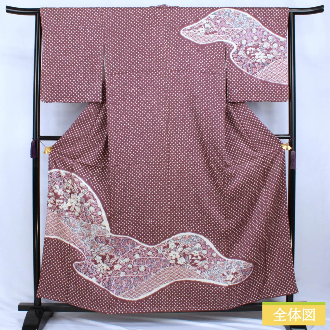 リサイクル着物】訪問着 正絹 Sランク 袷 身丈158cm 裄丈64cm 牡丹鼠色