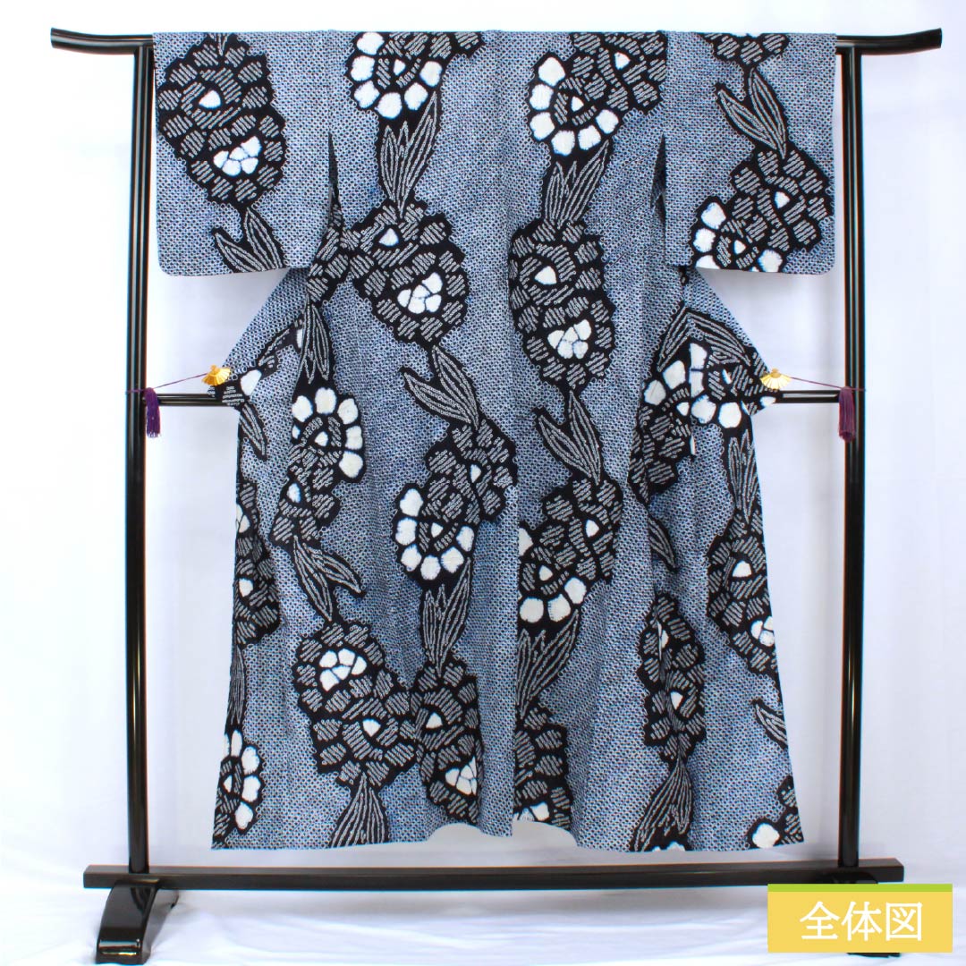 浴衣 木綿 身丈149.5cm 裄丈63.5cm Bランク 単衣 紺系 濃紺色(のうこんいろ) 有松絞り 1118005474118