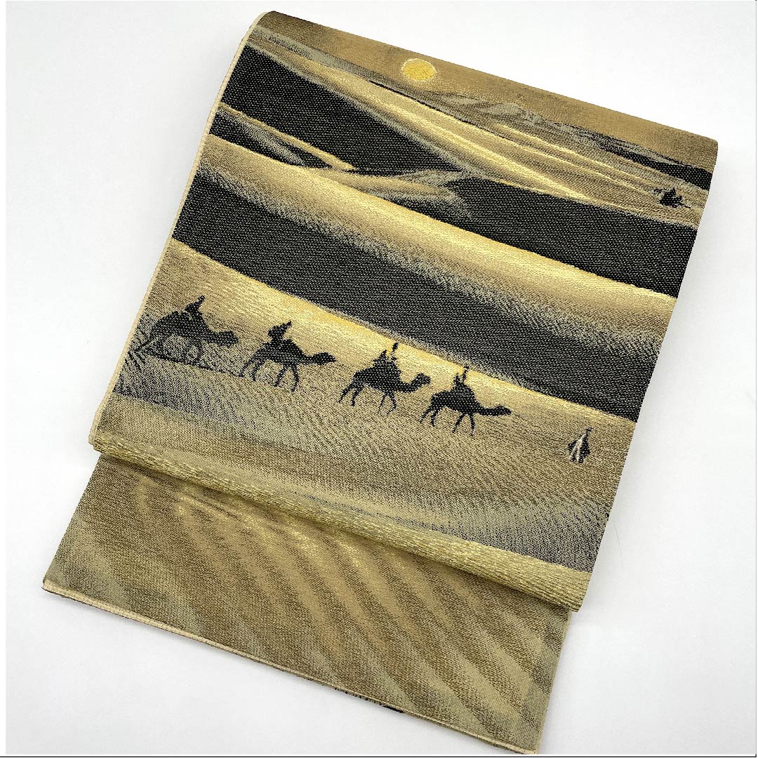 (Unmade) Fukuro Obi Straw Color Camel Silk Road Moon Obi Length 472cm Pure Silk NEW Rank Six-way Semi-formal Beige 1123009031425