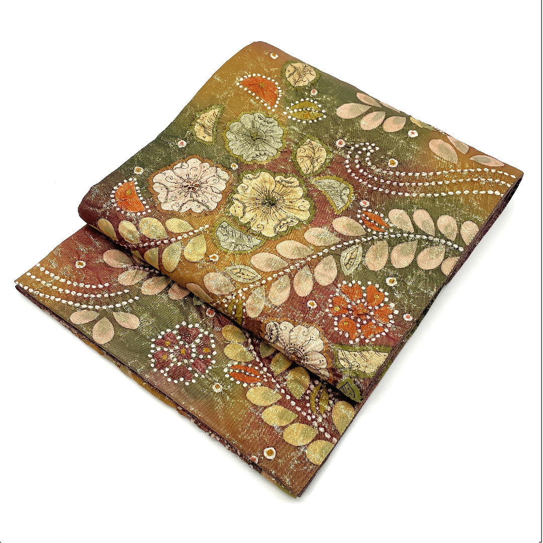 袋帯 辻ヶ花 作家物 ふくれ織 帯丈424cm 正絹 Sランク ポイント柄 フォーマル 紫系 1123004602320