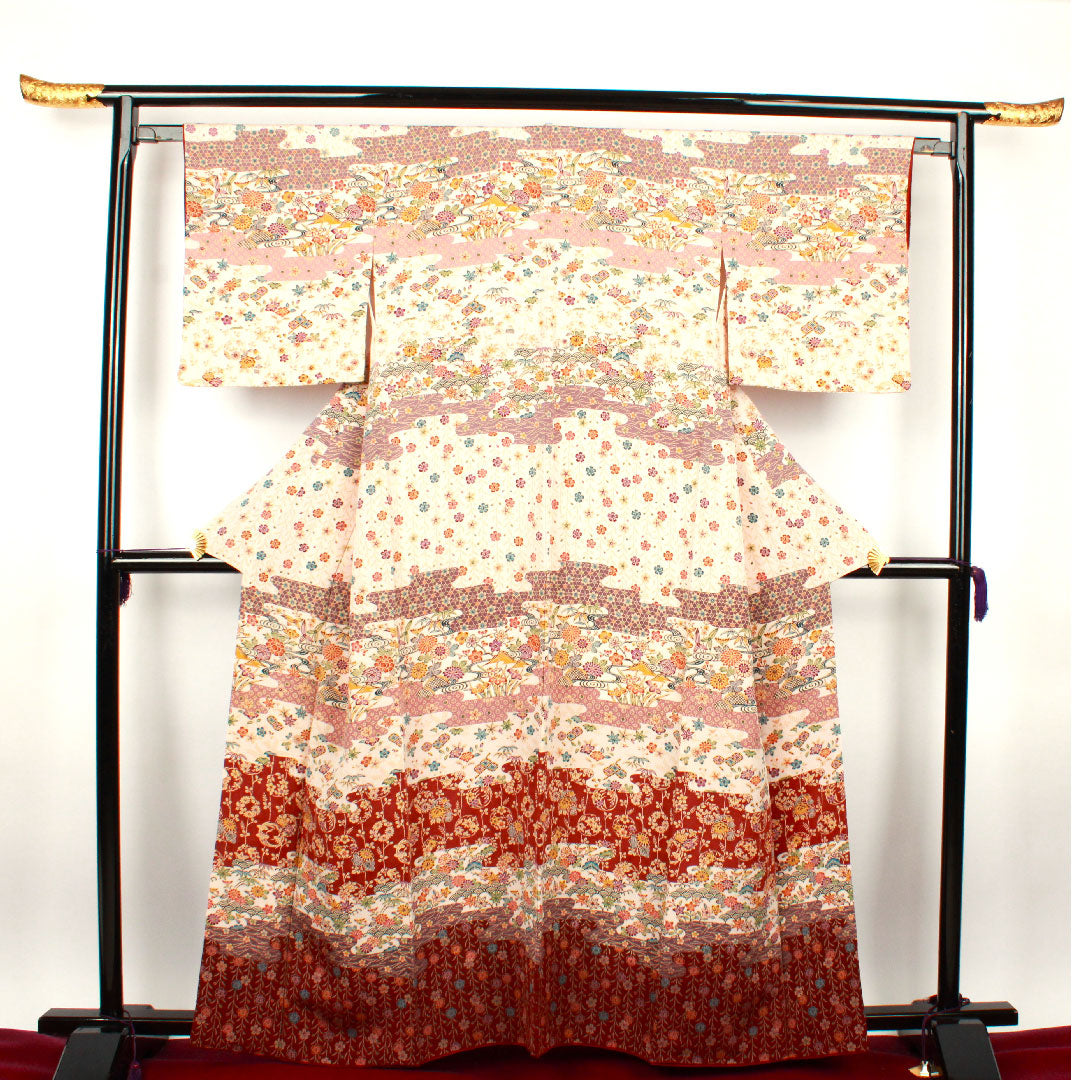 訪問着 袷 身丈163cm 裄丈64cm 薄桜色 京紅型 吉祥文様 正絹 Aランク ピンク系 1112001493413
