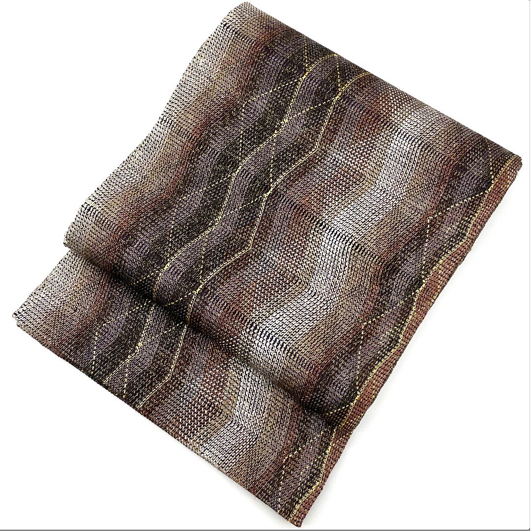 袋帯 グラデーション 幾何学模様 帯丈450cm 正絹 Sランク 全通 セミフォーマル グラデーション系 1123007222399