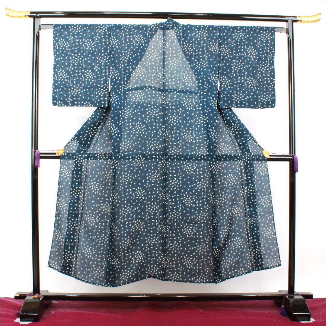 Summer pure silk komon length 148cm sleeve length 63.5cm dark navy blue abstract pattern silk S rank navy blue 1132001152118