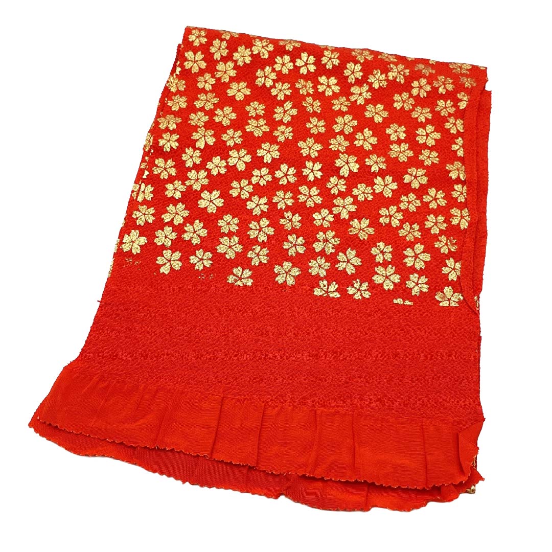 帯揚げ 正絹 Aランク フォーマル 赤色(あかいろ) ちりめん地 小桜 振袖用 長さ約157cm 幅約27.5cm 赤系 1136005003912