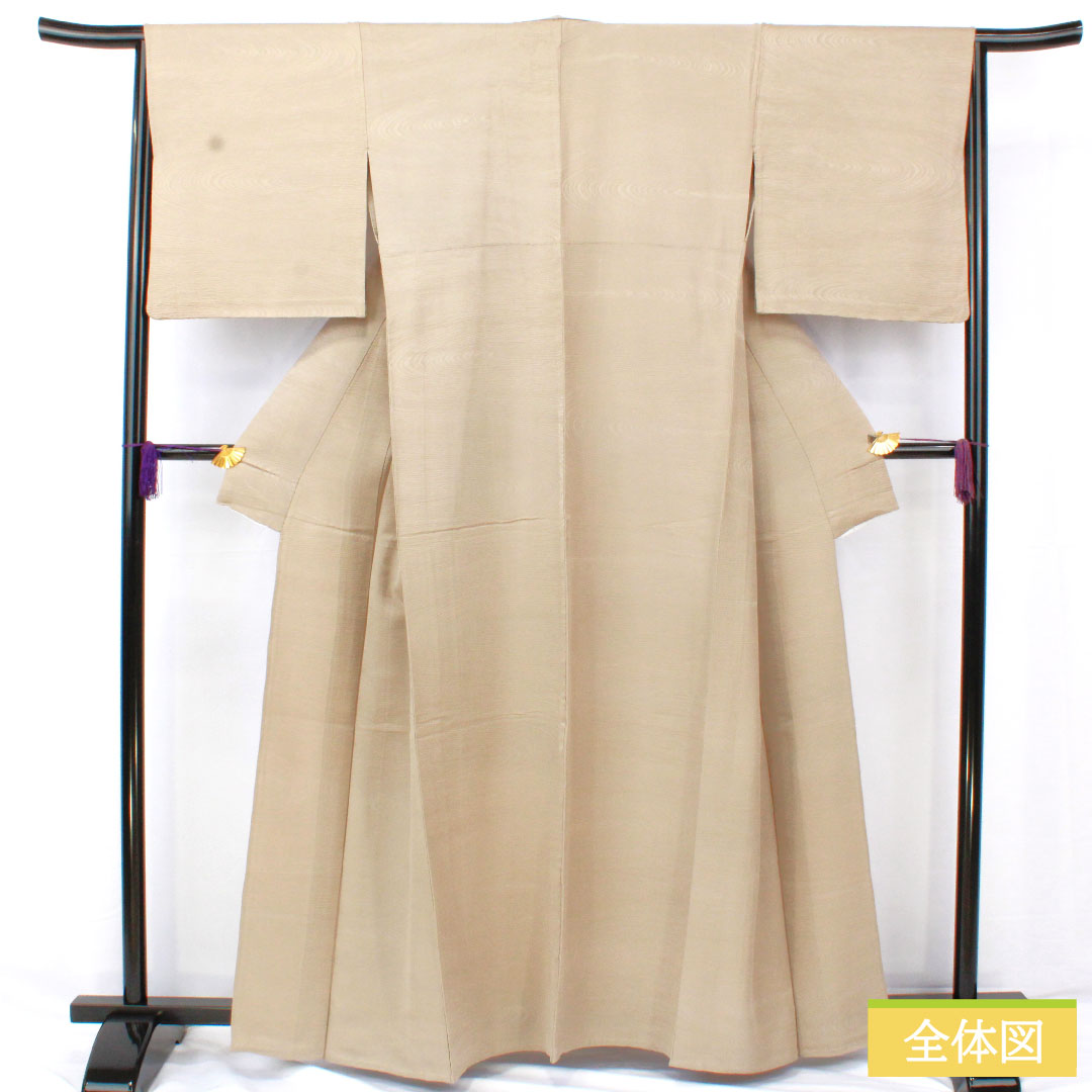 色無地 正絹 身丈162cm 裄丈65cm 遠州鼠色(えんしゅうねずいろ) 流水 単衣 Aランク ベージュ系 1114001793425