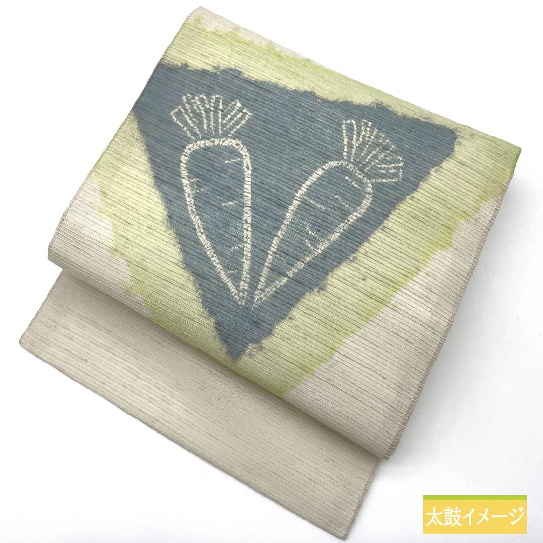 名古屋帯 正絹 胡粉色(ごふんいろ) 染め帯 にんじん 夏帯 帯丈368cm Sランク ポイント柄 カジュアル 白系 1124006842311 名古屋仕立て