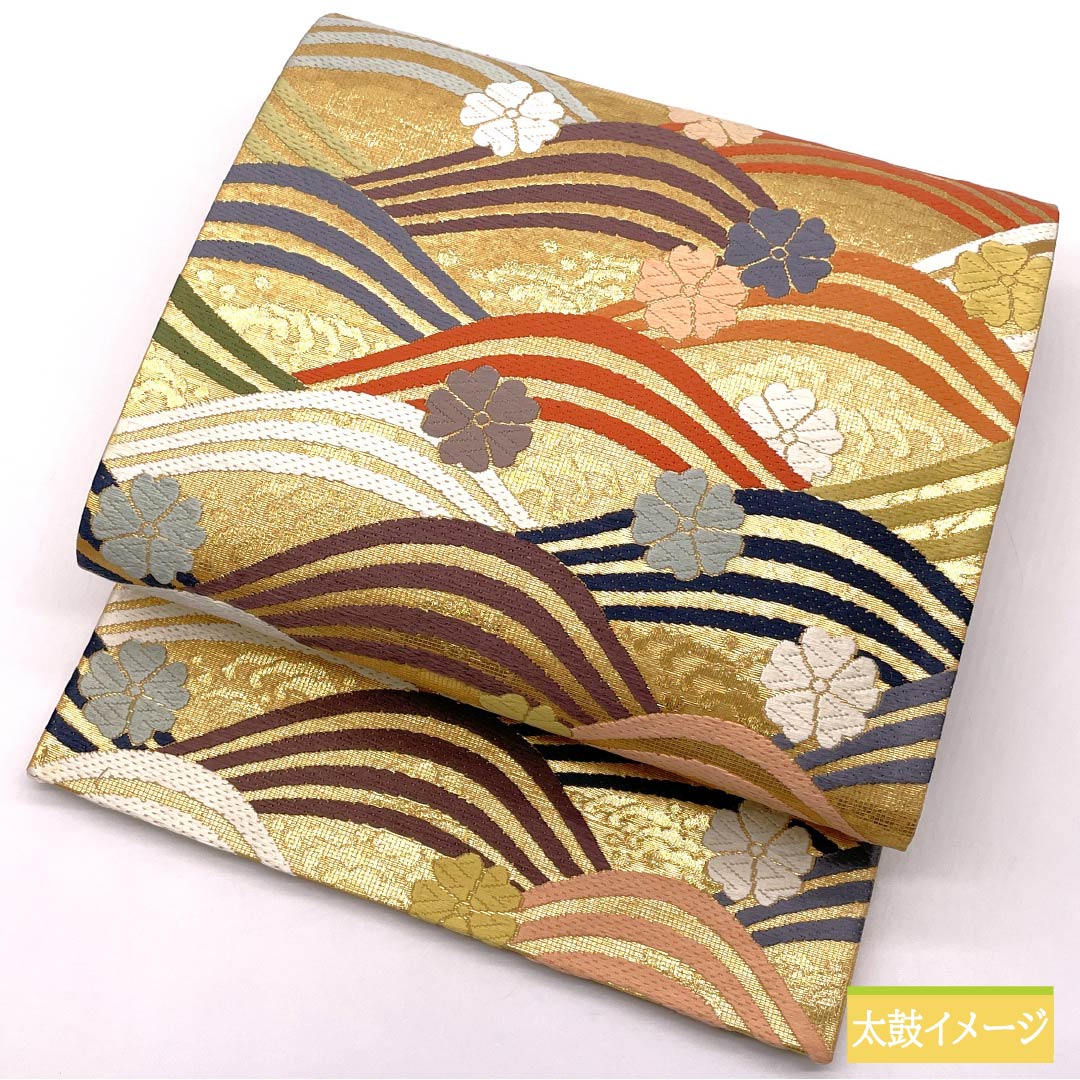 袋帯 正絹 留袖用 桜 帯丈426cm Sランク 六通 フォーマル 金系 1123013612321