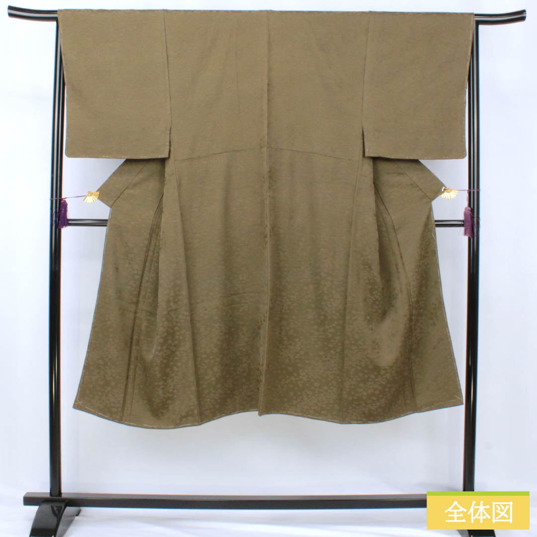 Men's silk S-rank kimono, length 130cm, sleeve length 66cm, soot-colored (susuiro) small flower pattern, lined, brown, with basting thread, product number 1119001452314
