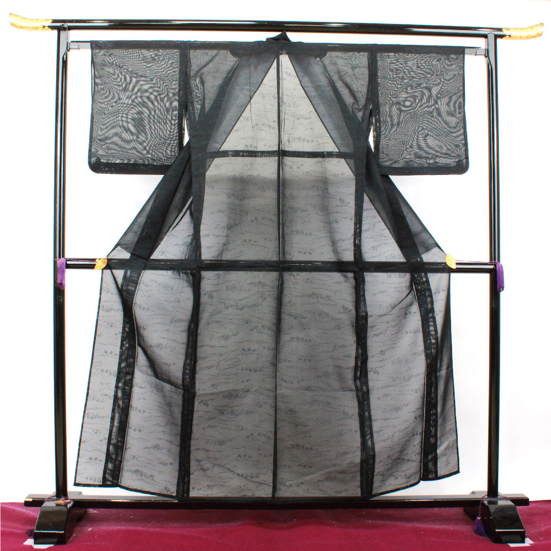 Summer item, pure silk, plain color, length 159cm, sleeve length 64.5cm, landscape pattern, gauze, S rank, black, 1132001292310