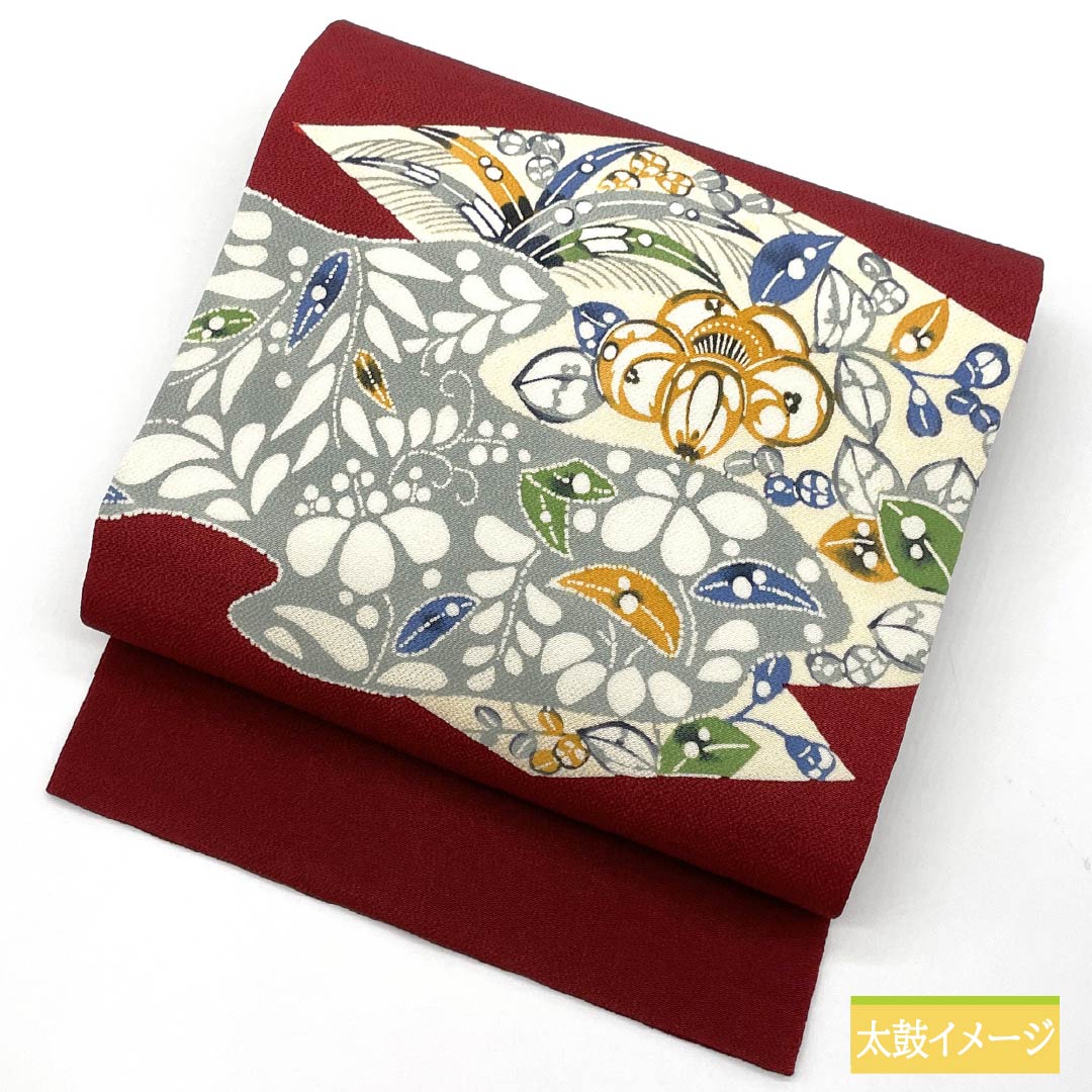 Nagoya obi, shrimp color, crepe fabric, Tsujigahana, obi length 366cm, pure silk, S rank, point pattern, casual, vermilion, 1124007482316, Nagoya style