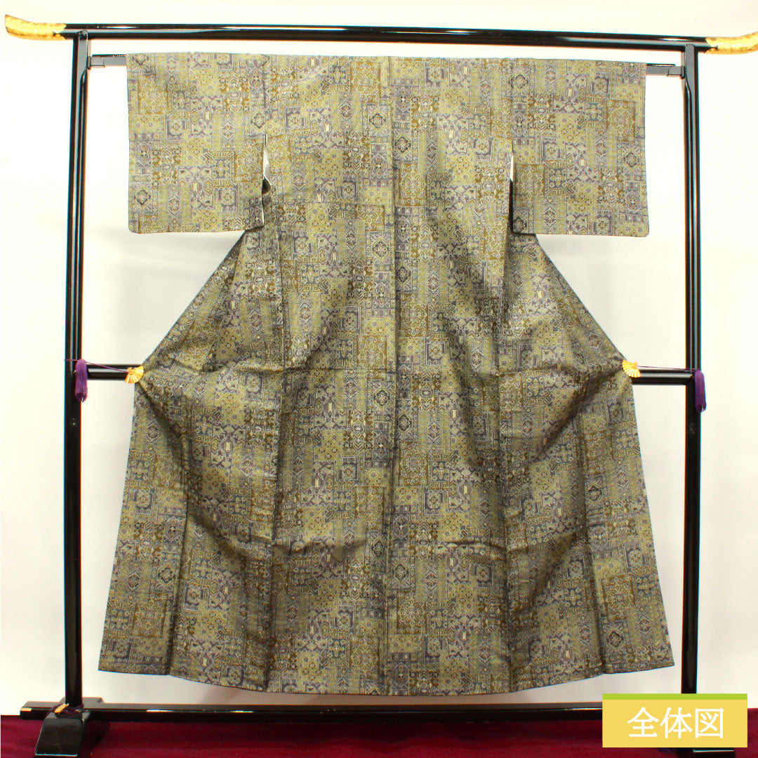 Tsumugi silk Length 159.5cm Sleeve length 65.5cm Geometric pattern S rank Awase Gradient 1116003032399