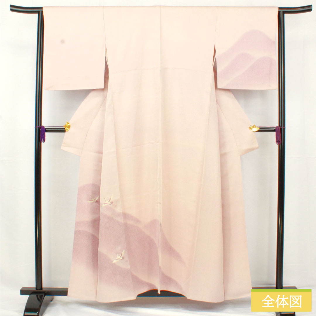 訪問着 正絹 袷 身丈157cm 裄丈63cm 桜色(さくらいろ) 京友禅 鶴 Aランク 紫系 1112005523320