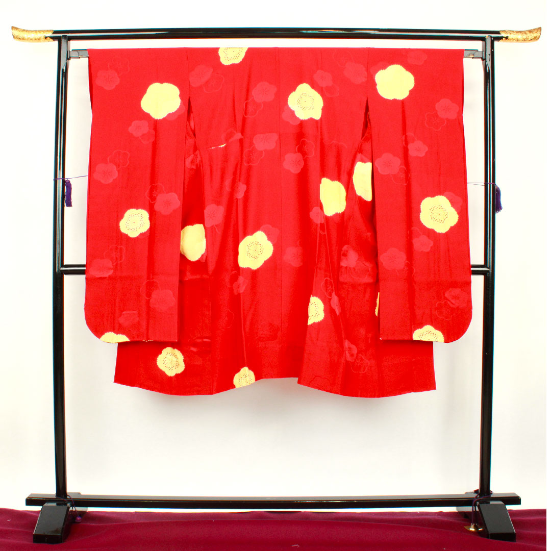 長襦袢 正絹 身丈120cm 裄丈67.5cm 単衣 土耳古赤色 振袖用 梅 Aランク 赤系 1129000293112