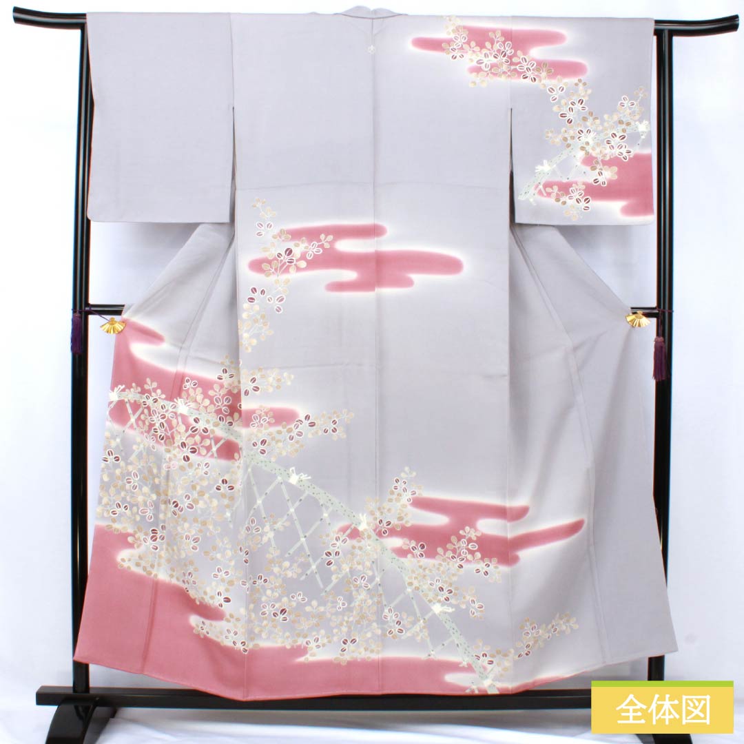 リサイクル着物】訪問着 正絹 Bランク 袷 身丈154cm 裄丈64.5cm 鈍紫色