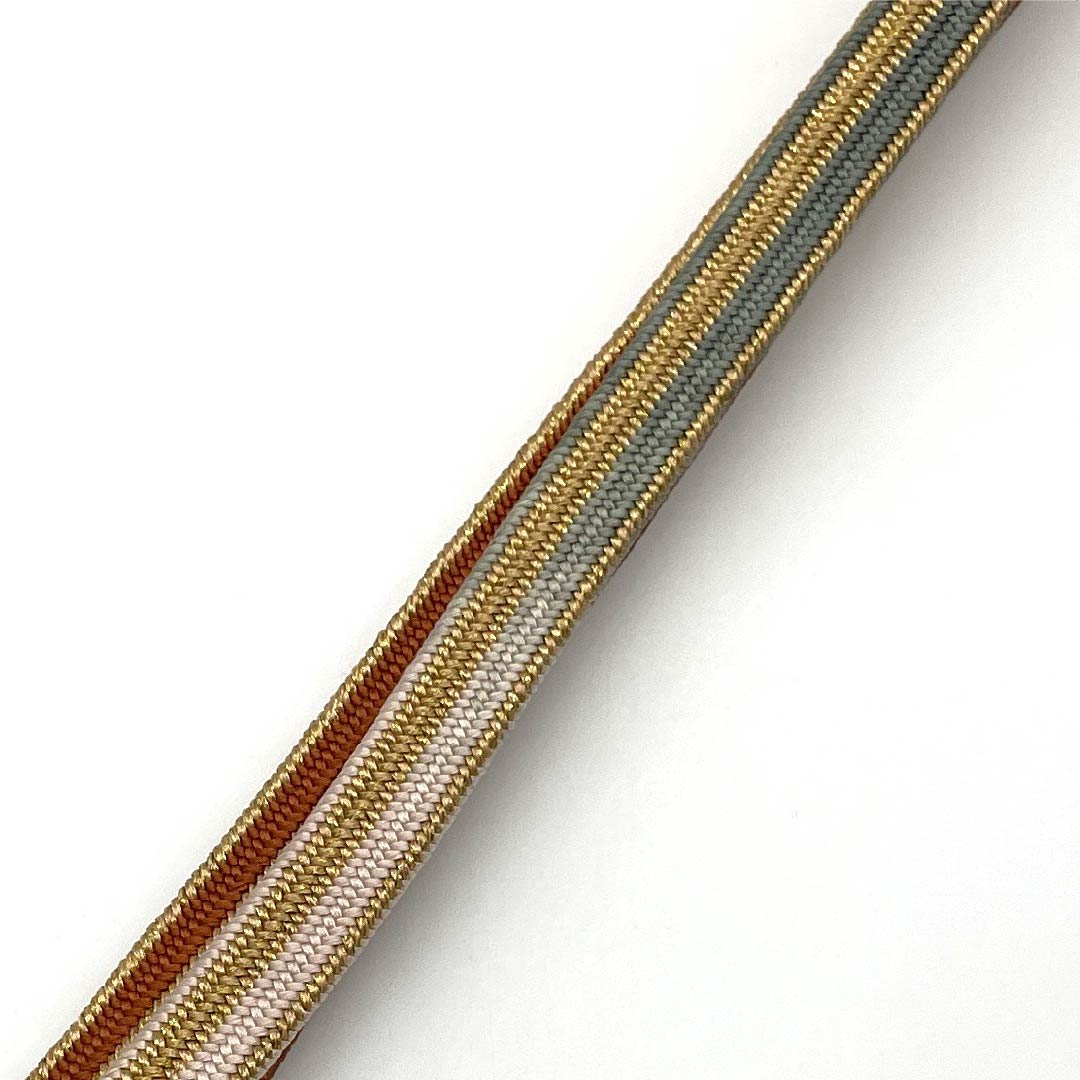 (新品)帯締め 正絹 NEWランク 濃柿色(こいがきいろ) 平田組紐 貝ノ口縞遊玄染 撚り房 長さ約163cm 幅約1.5cm セミフォーマル 茶系 1135005161314