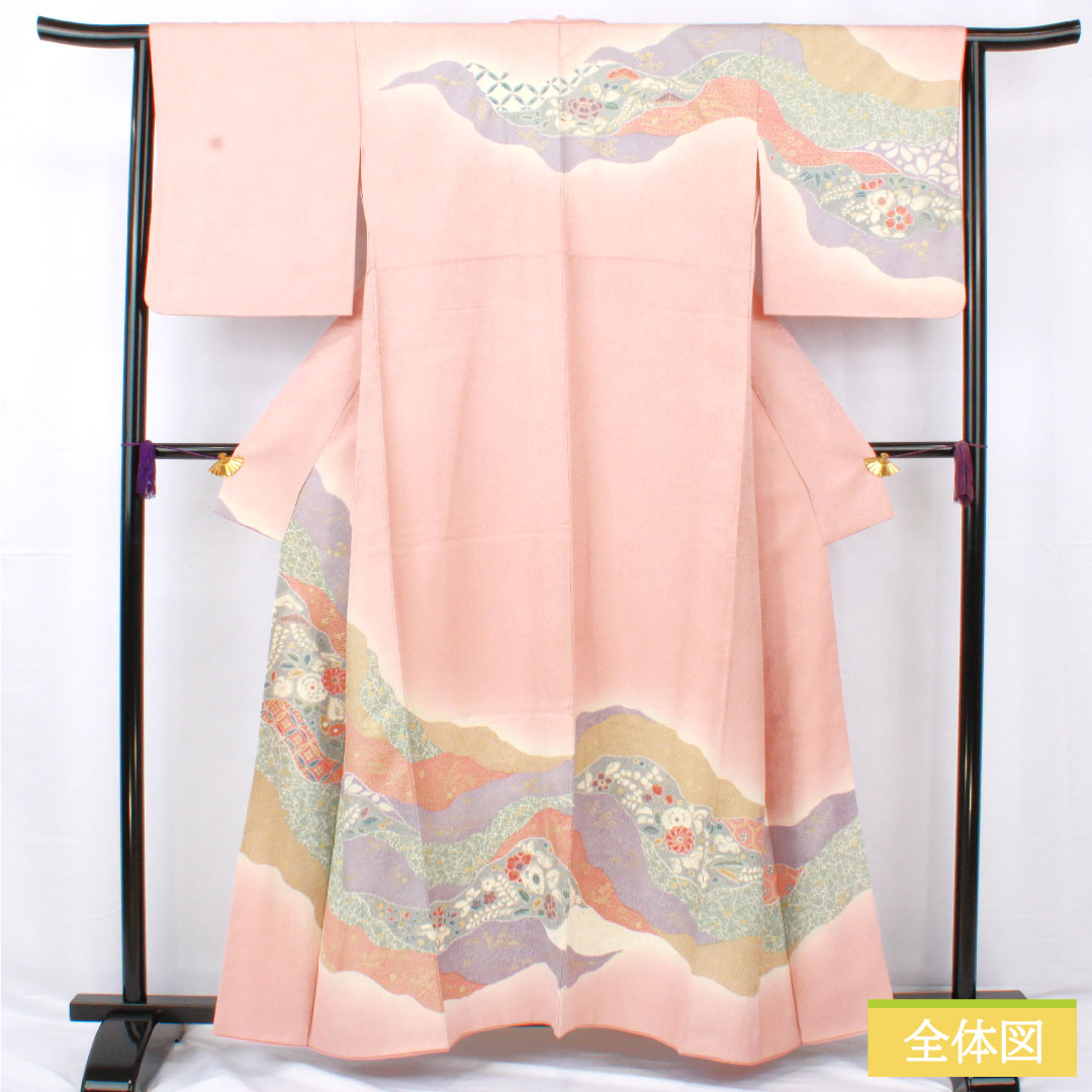 訪問着 正絹 袷 身丈159cm 裄丈63.5cm 東雲色(しののめいろ) 京友禅 辻ヶ花 Aランク ピンク系 1112005673313