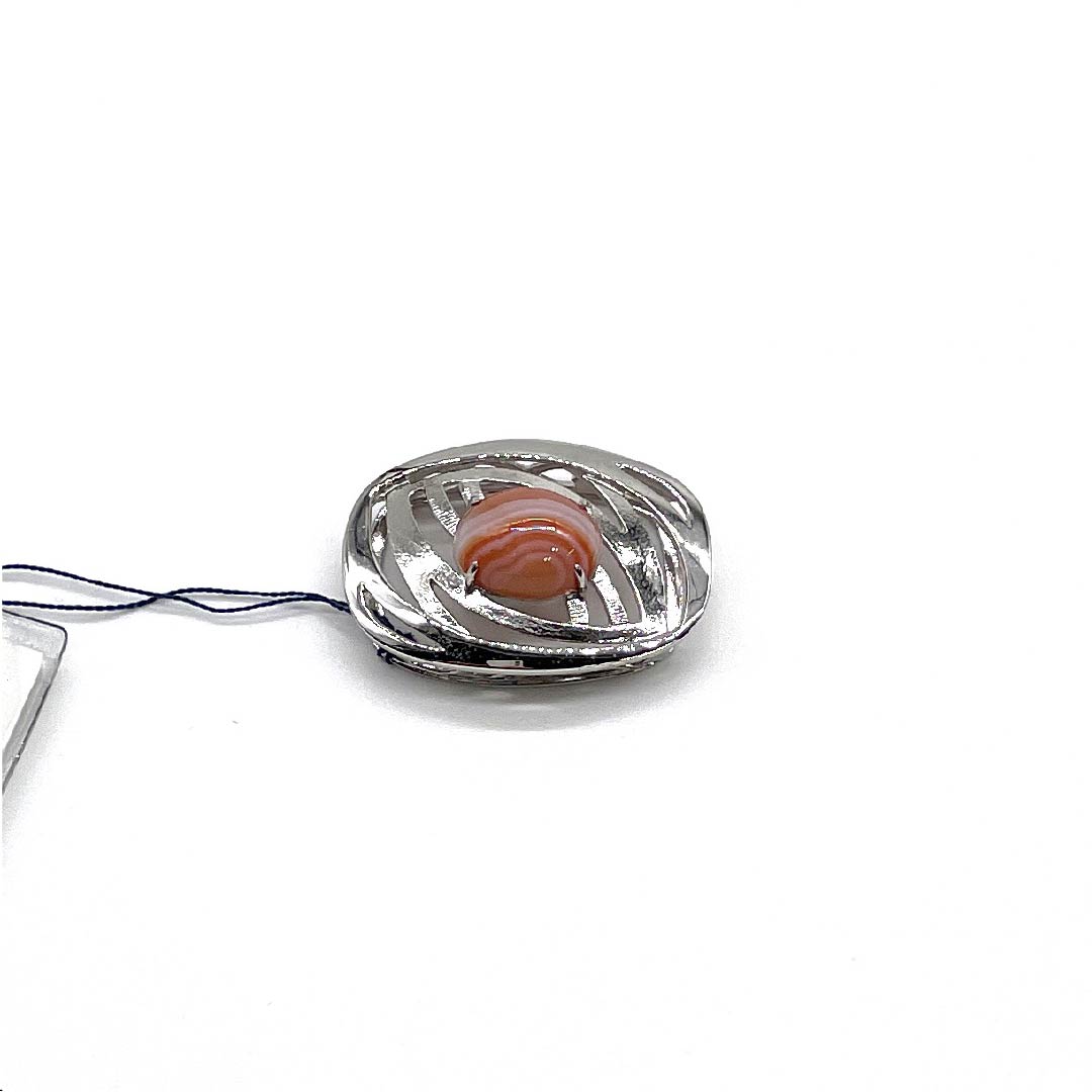 (新古品) 帯留め 天然石 カジュアル 鴇色(ときいろ) 真鍮 レッドアゲート 長さ約2.5cm 幅約3.5cm Sランク ピンク系 1137000782913