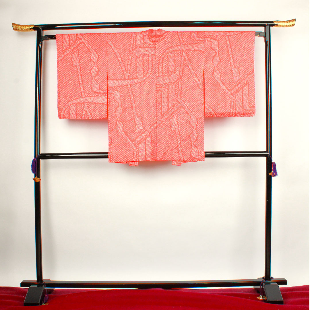 羽織 身丈81cm 裄丈64.5cm 京緋色 絞り 幾何学模様 正絹 Aランク 袷 朱系 1117000383916