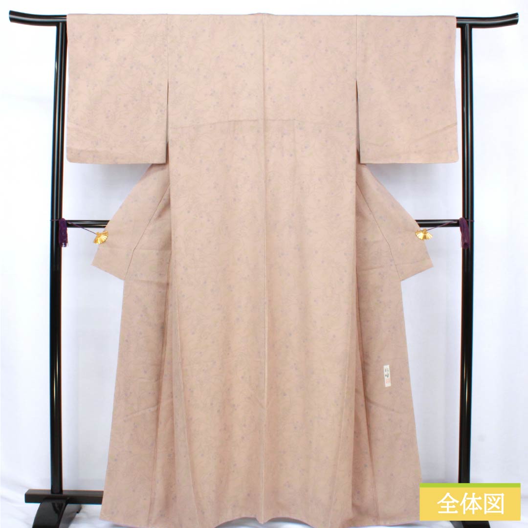 小紋 正絹 Sランク 身丈164cm 裄丈63cm 袷 惚色(ぼけいろ) 草花模様 しつけ糸付き ベージュ系 1115007362425