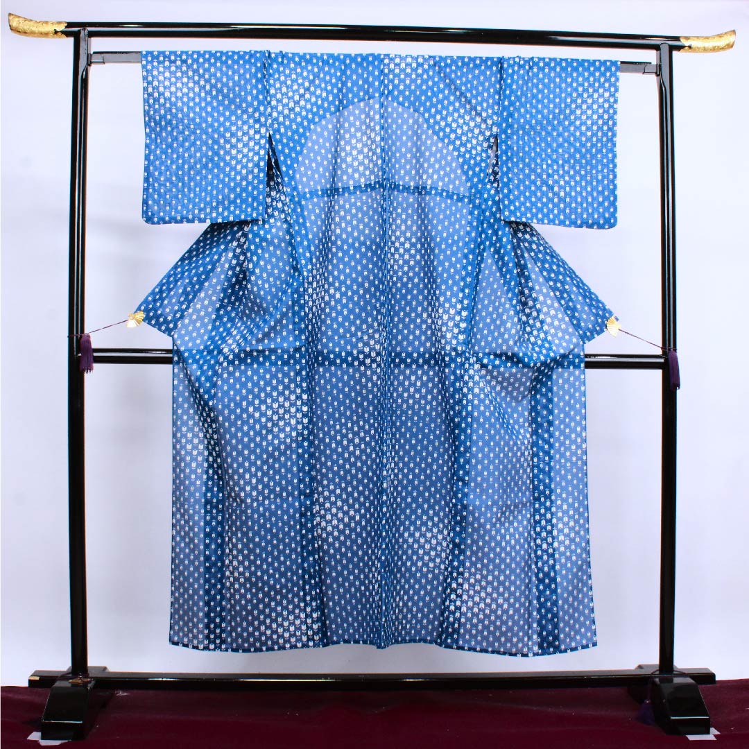 Summer Polyester Komon Length 151cm Sleeve length 62.5cm Hekiruriiro Tulip Silk B Rank Blue 1132000304217