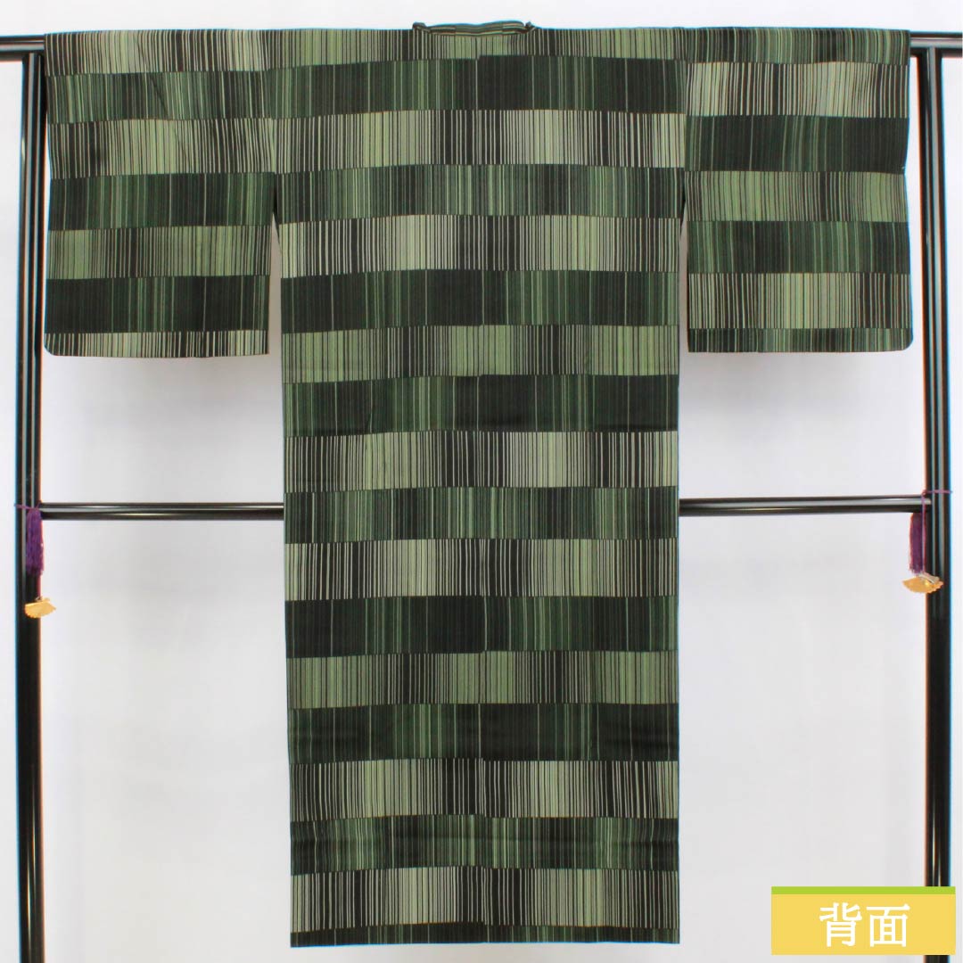 雨コート ポリエステル Sランク 身丈126.5cm 裄丈60cm 縞 市松 単衣 黒系 1117001302910