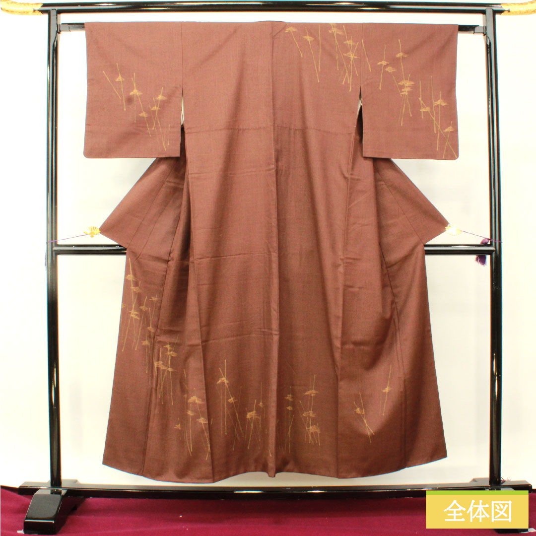 Homongi, pure silk, lined, length 152cm, sleeve length 63cm, iron black, pongee fabric, abstract pattern, S rank, brown, 1112004712214