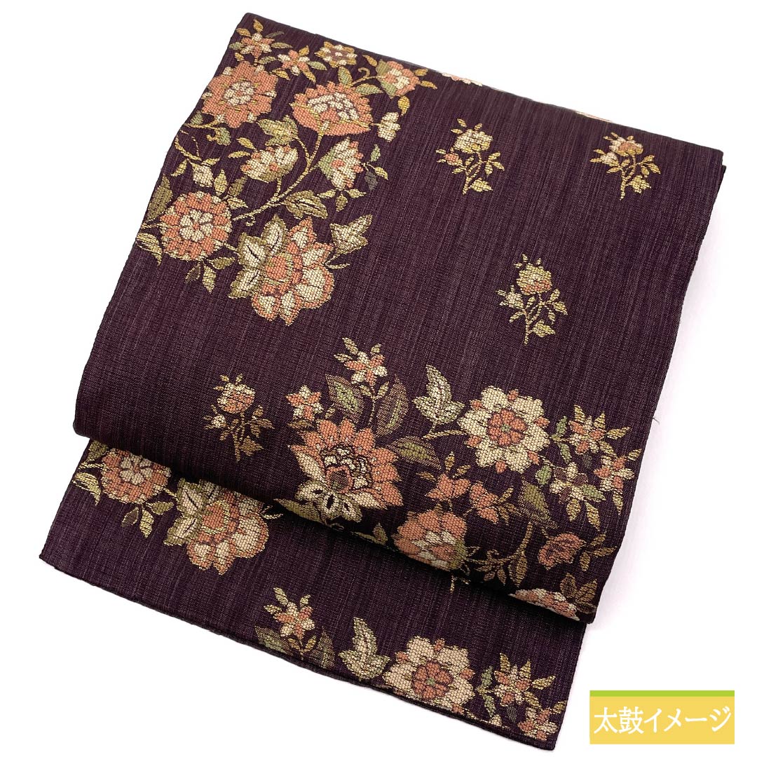 名古屋帯 二人静色(ふたりしずかいろ) 唐織 更紗模様 帯丈365cm 正絹 Sランク 六通 カジュアル 紫系 1124006882320 名古屋仕立て