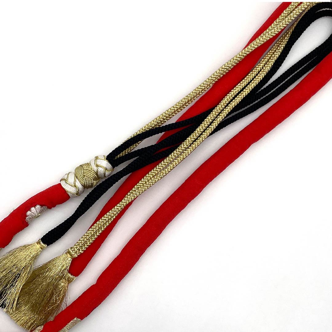 帯締め Sランク 赤紅色(あかべにいろ) 振袖用 丸ぐけ 花柄 長さ約176.5cm 幅約1.7cm フォーマル 赤系 1135004182412