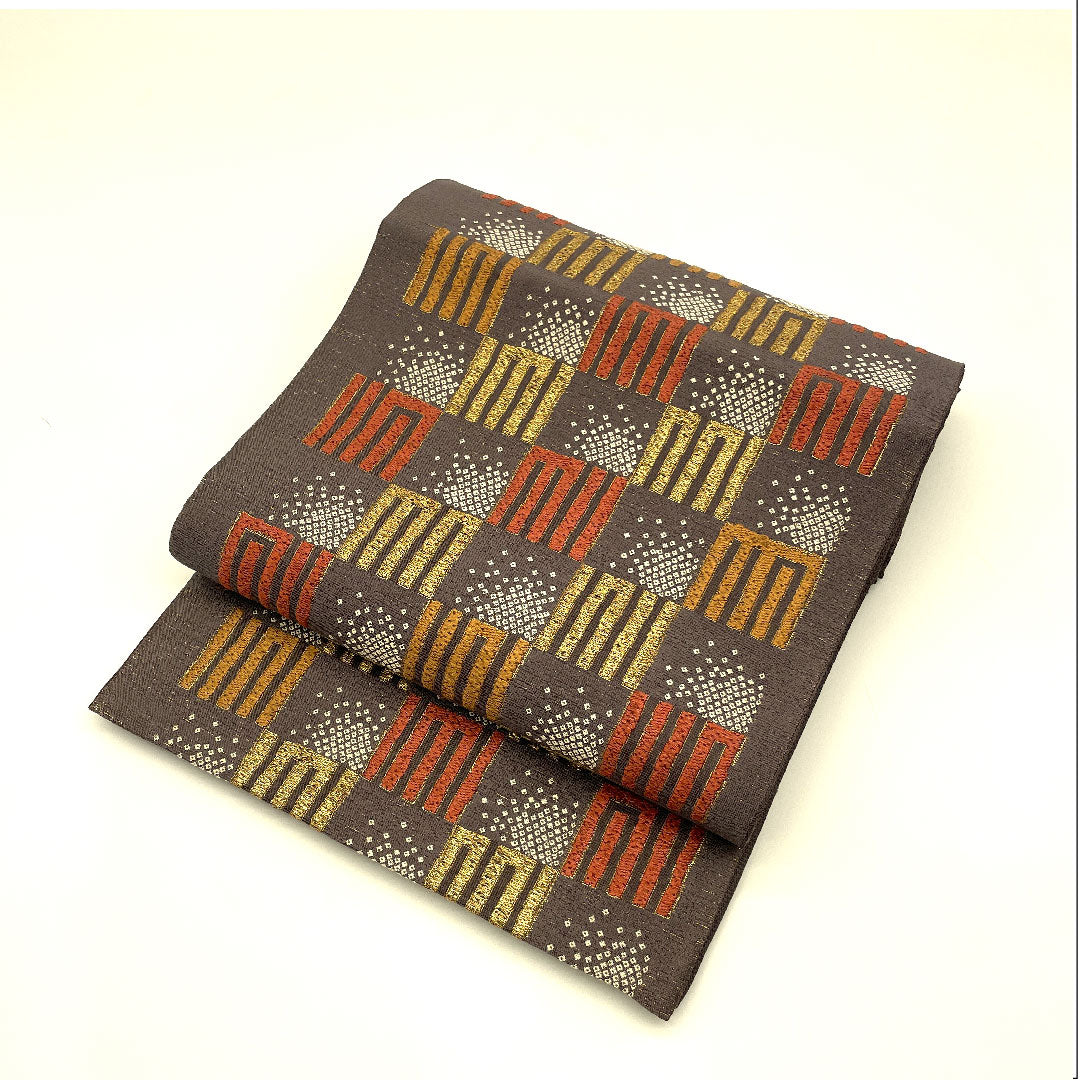 袋帯 小森織物 源氏香 帯丈444cm 正絹 Sランク 六通 セミフォーマル 紫系 1123003312320