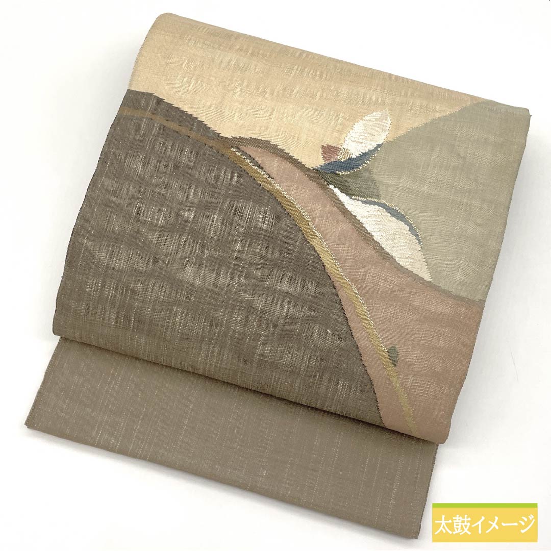 袋帯 正絹 古晒色(ふるざれいろ) すくい織 楽園芳雅文 帯丈454cm Sランク ポイント柄 カジュアル 茶系 1123013152414